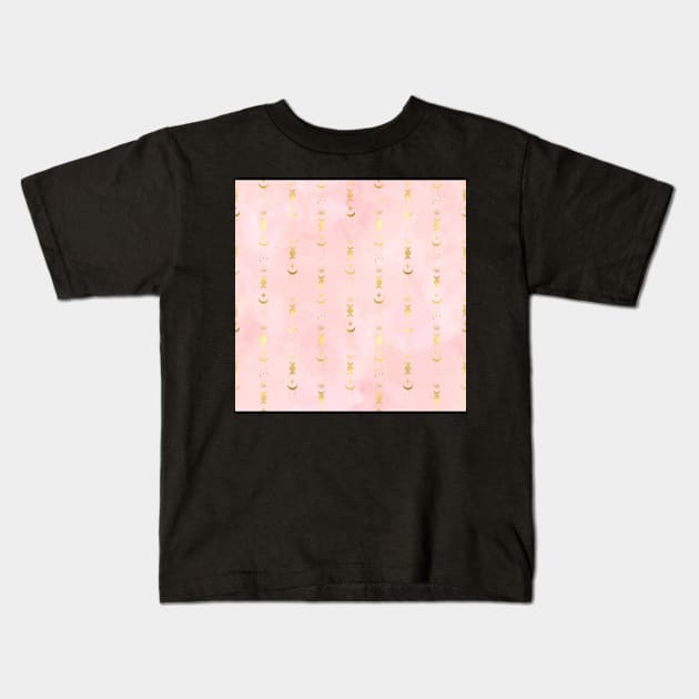 Sun Moon Star on String Hand Pink Pastel Kids T-Shirt by marknprints